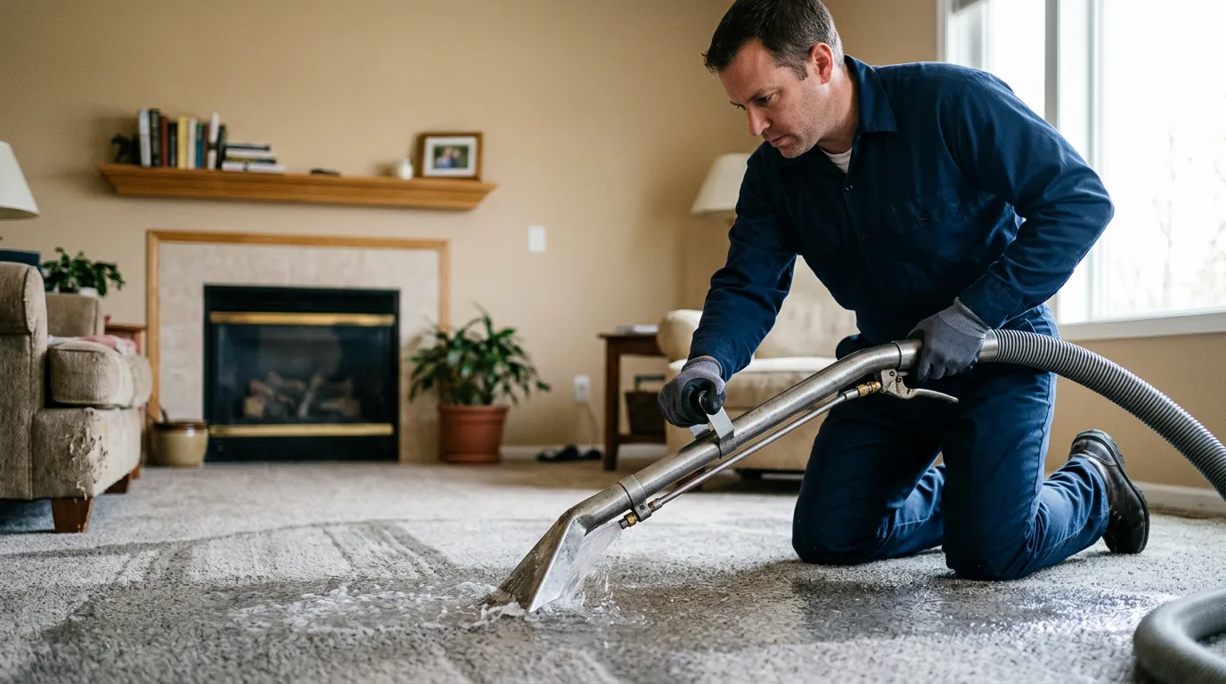 Water damage restoration technician working near Ipava, IL